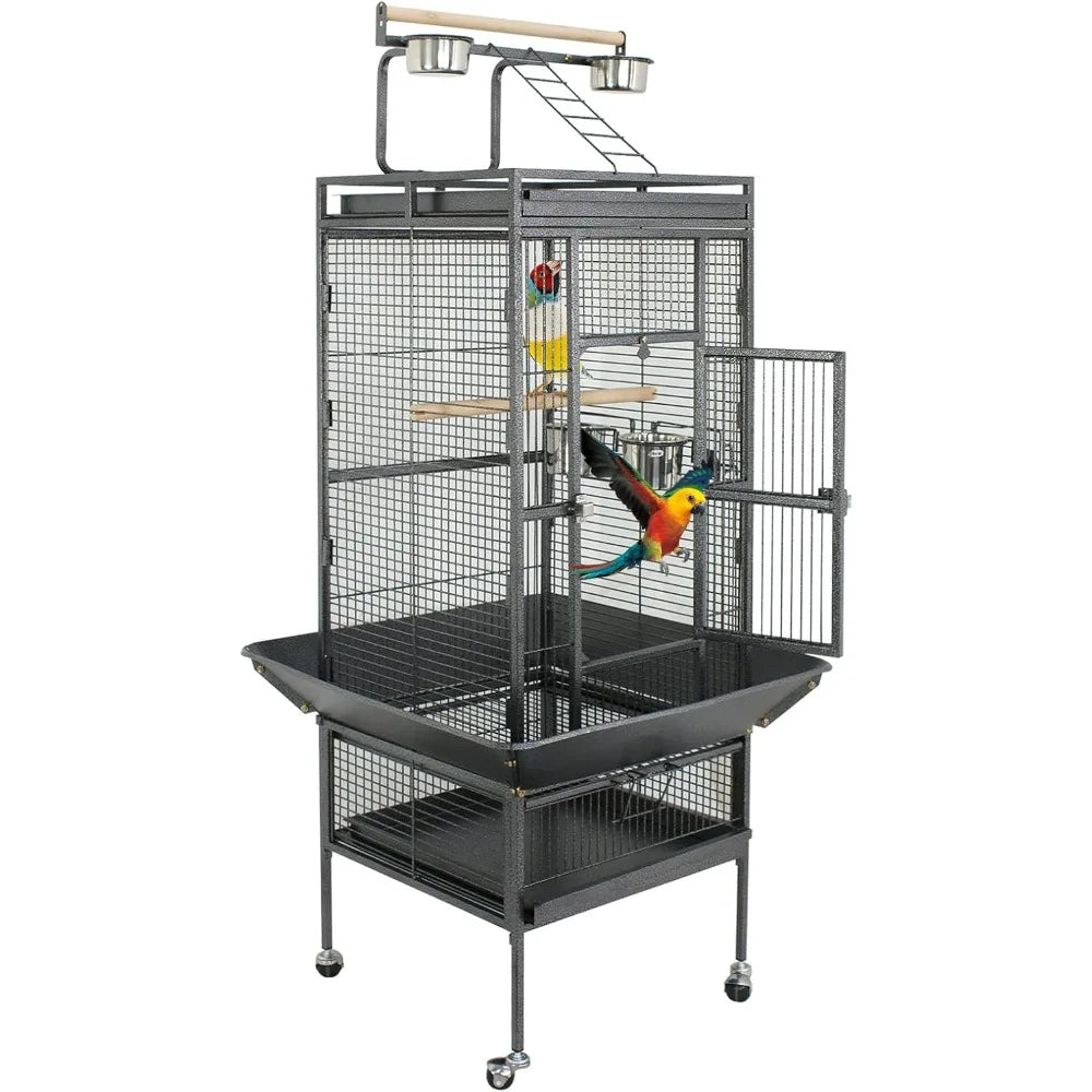 Wrought Iron Playtop Parrot Bird Cage With Rolling Stand