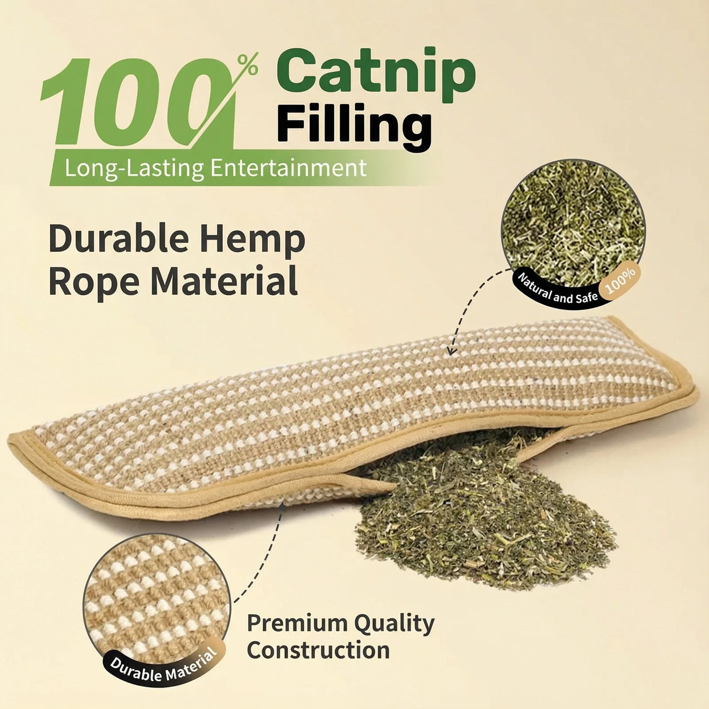 Cat Pillow Chew Toy Durable Hemp Scratching Pad Oral Care