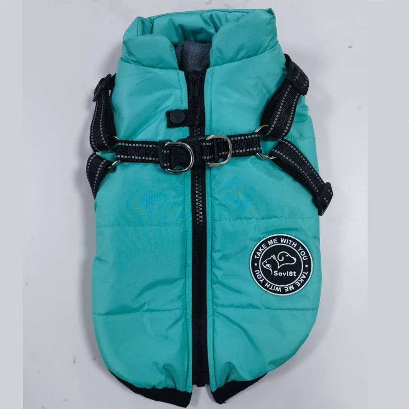 Winter Warm Dog Jacket Waterproof Pet Coat Fleece Harness Vest for Small and Large Dogs