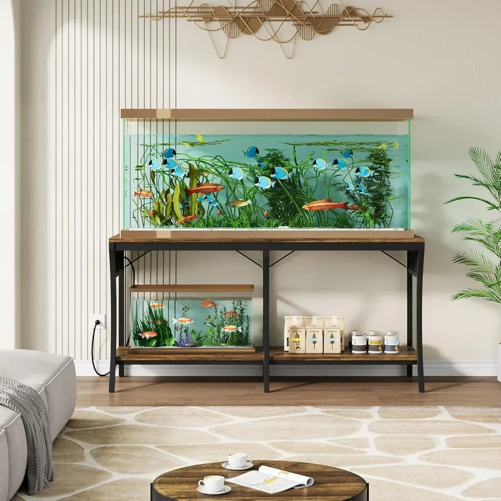 55 To 90 Gallon Fish Tank Stand Two Tier LED Lighting