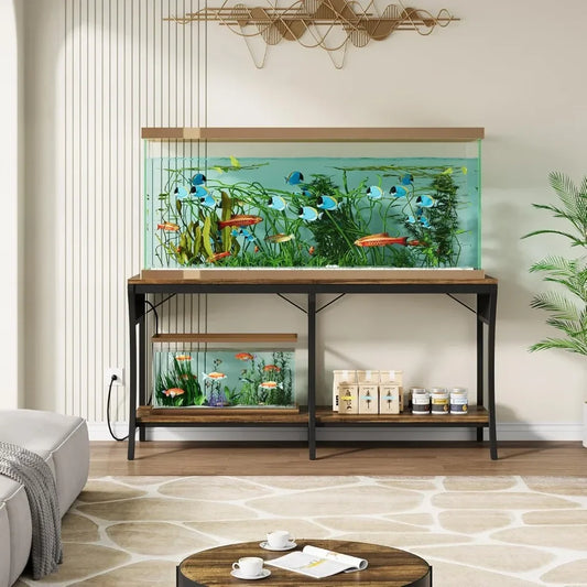 55 To 90 Gallon Fish Tank Stand Two Tier LED Lighting