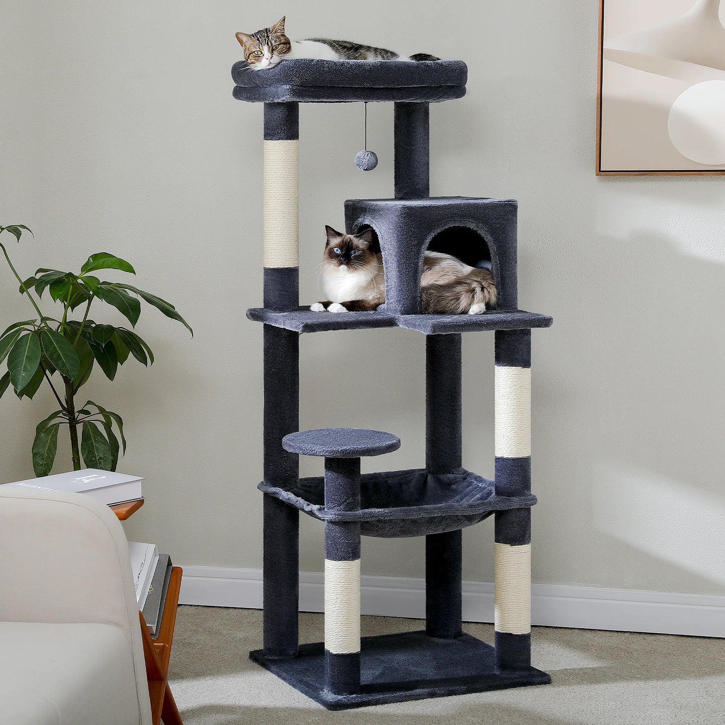 Cat Tree for Indoor Cats 5 Level Cat Tower with Large Hammock and Cozy Condo for Large Cats