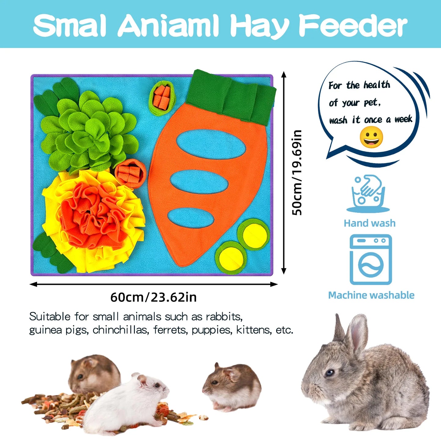 Small Pet Snuffle Mat Rabbit Foraging Mat Hamster Scent Training Blanket Slow Feeder for Dogs and Rabbits