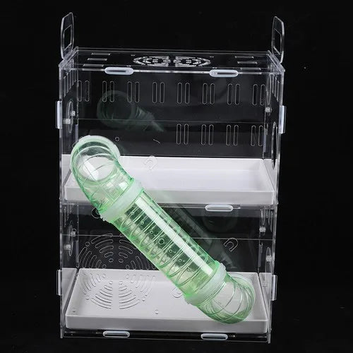 Transparent Double-Layer Small Pet House Cage for Guinea Pigs & Hamsters