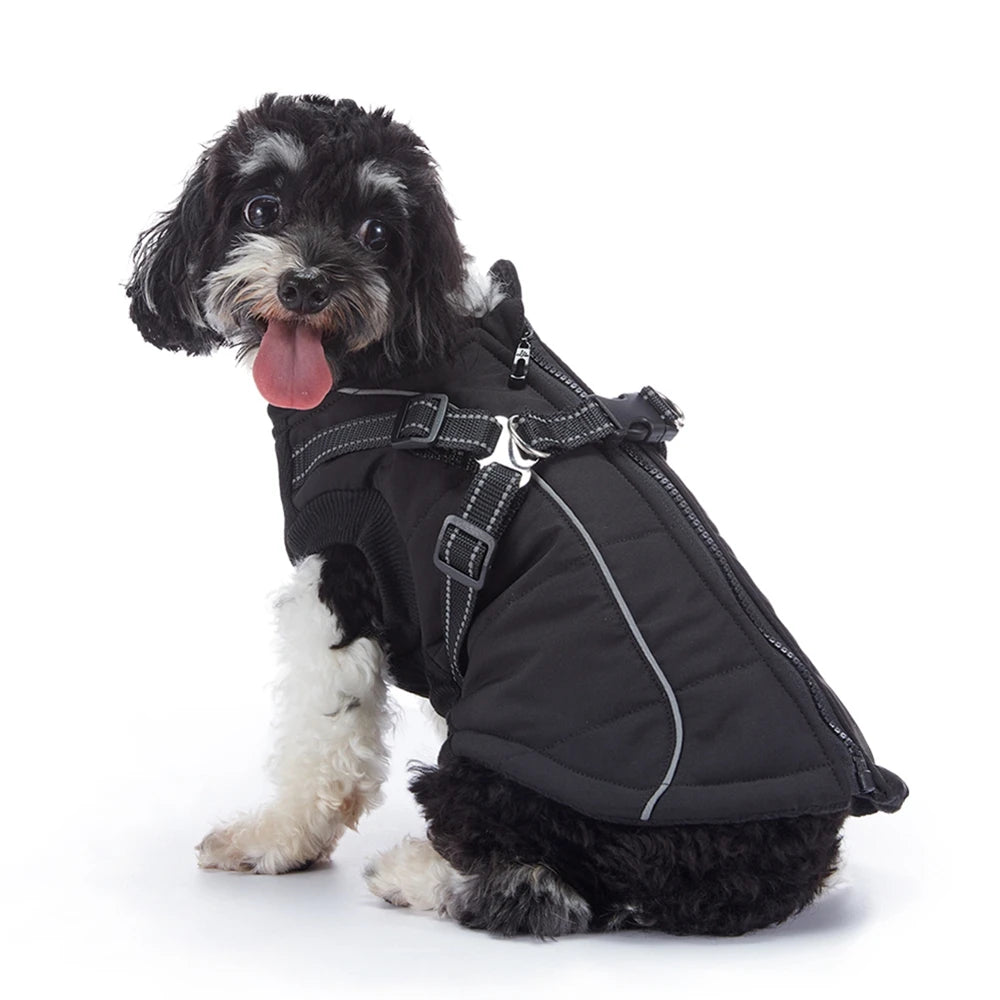 Pet Dog Waterproof Warm Jacket With Harness Reflective Dog Clothes For Small Large Dogs Coat Chihuahua French Bulldog Outfits