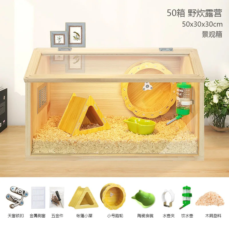 Wooden Hamster Cage Luxury Villa With Hideout Lock