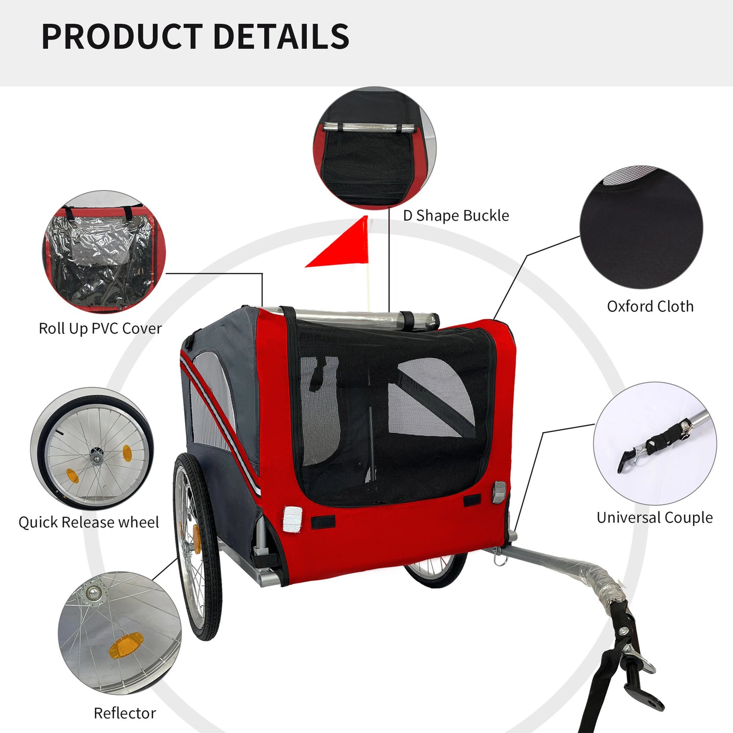 Dog Bike Trailer Foldable Pet Stroller With 20 Inch Wheels