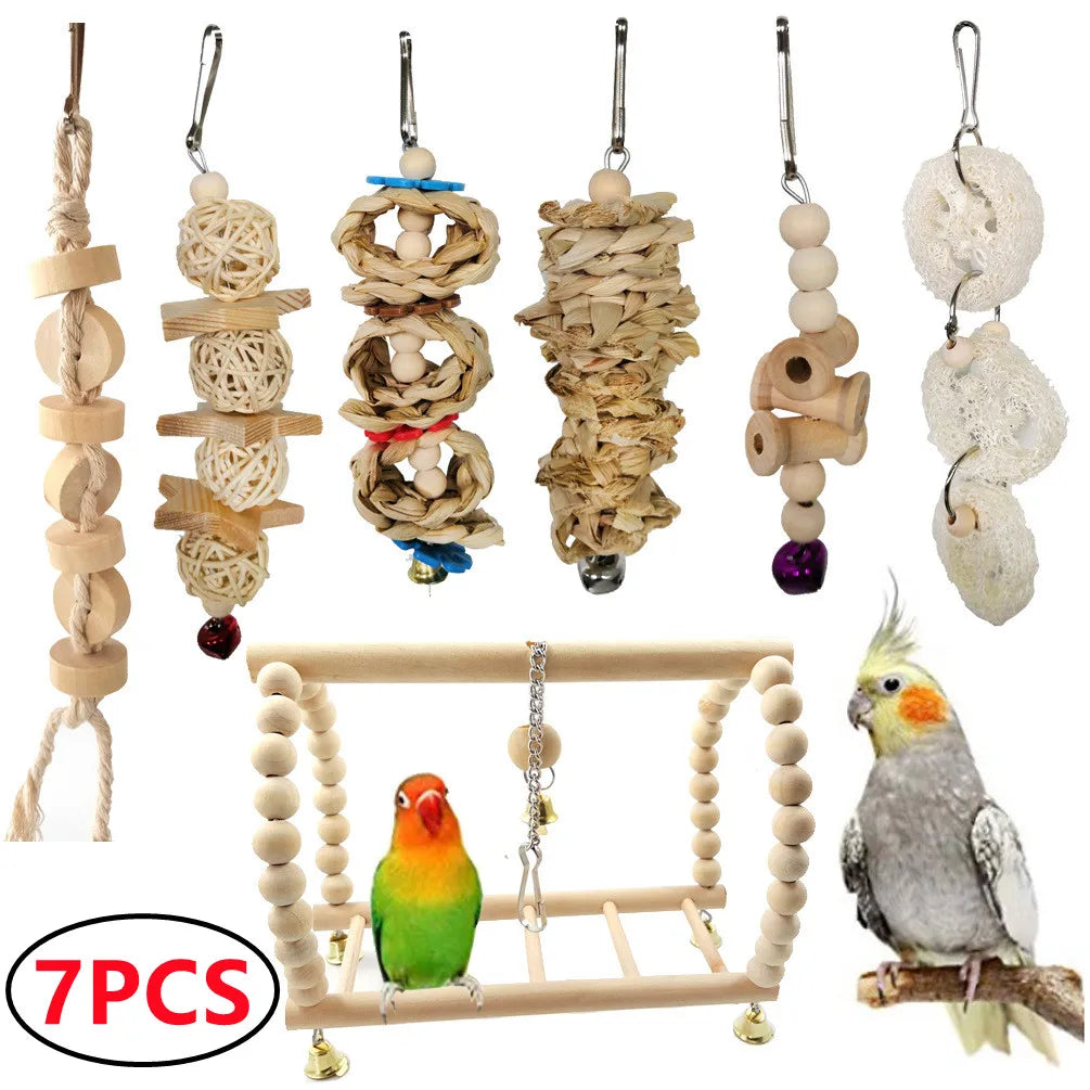 DCPETC Bird Toys Set Swing Chewing Training Toys For Parrot