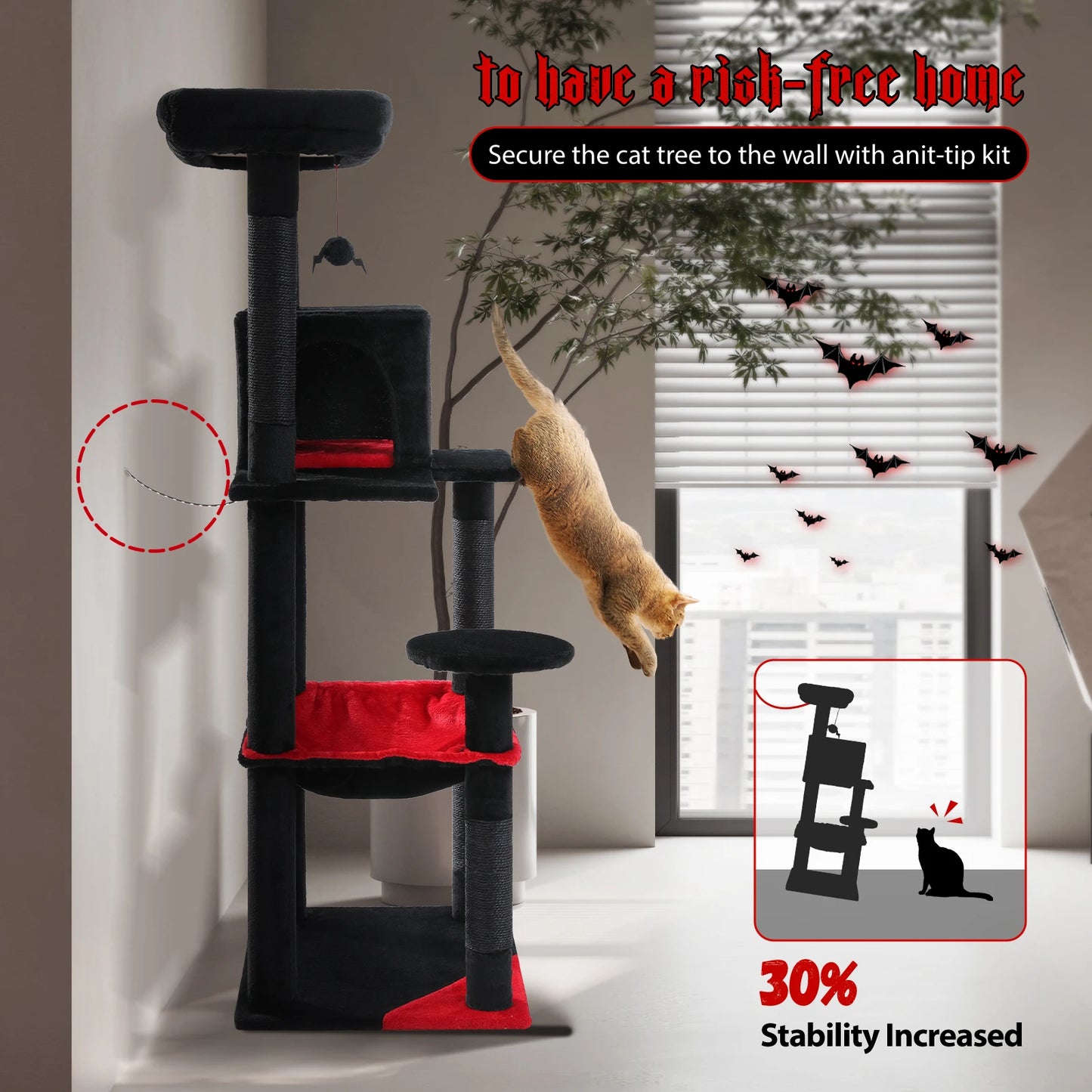 Cat Tree for Indoor Cats 5 Level Cat Tower with Large Hammock and Cozy Condo for Large Cats