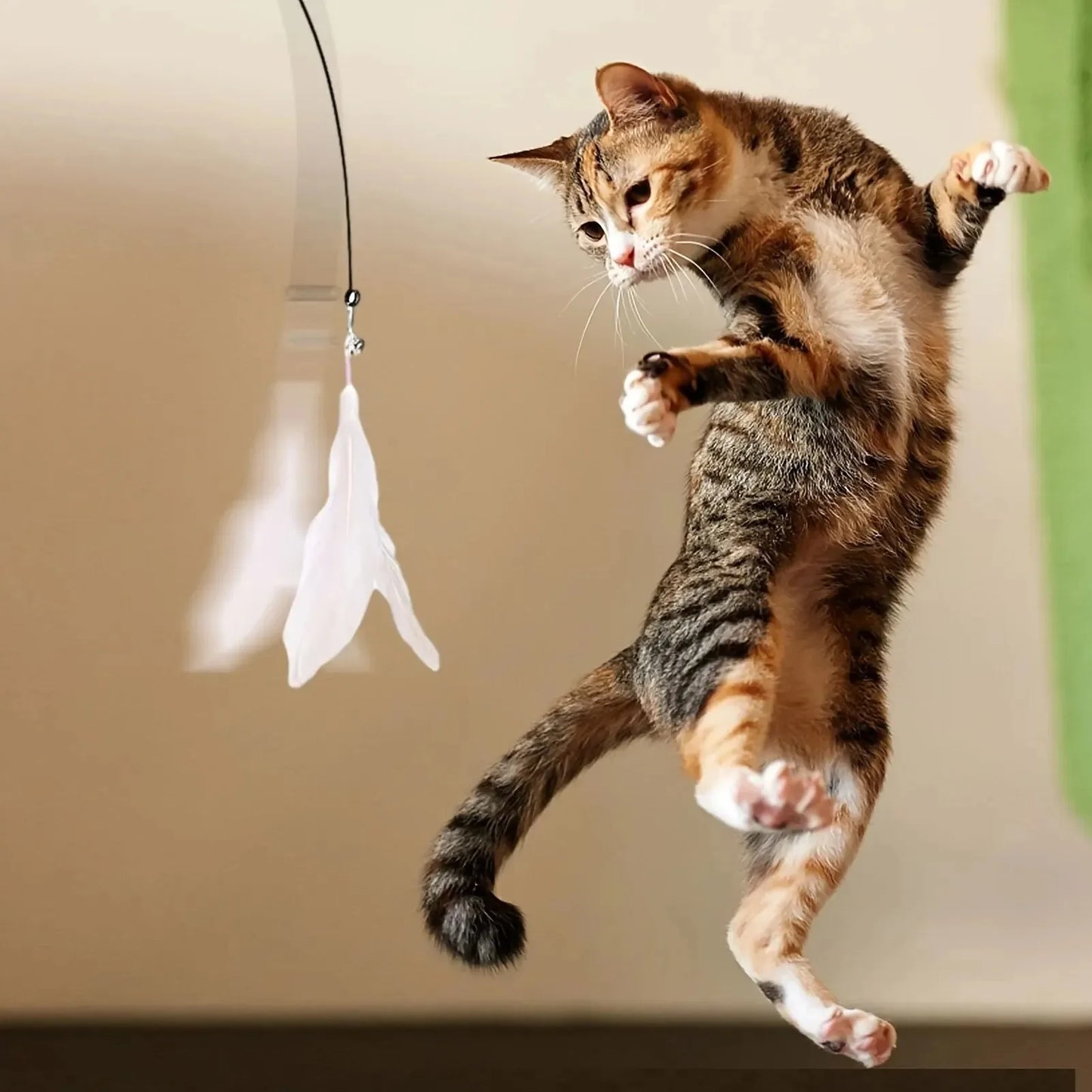 Cat Teaser Toy Cat Teaser Pole With Feather Bell Extended Rod Suction Cup Durable Bite Teaser Stick Replaceable Feather Head
