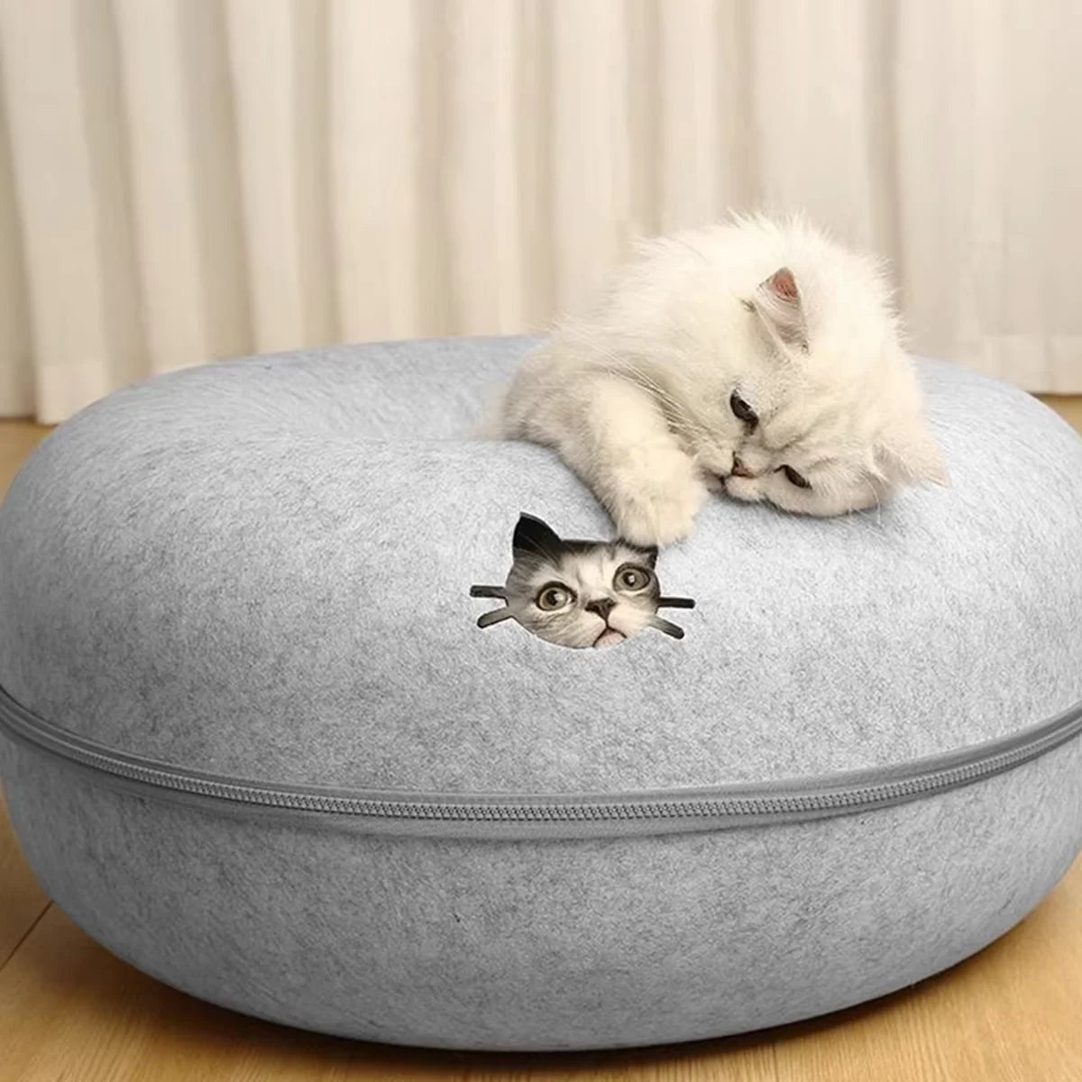 NONECN Interactive Round Cat Tunnel Donut Nest Felt Bed Scratcher for Cats