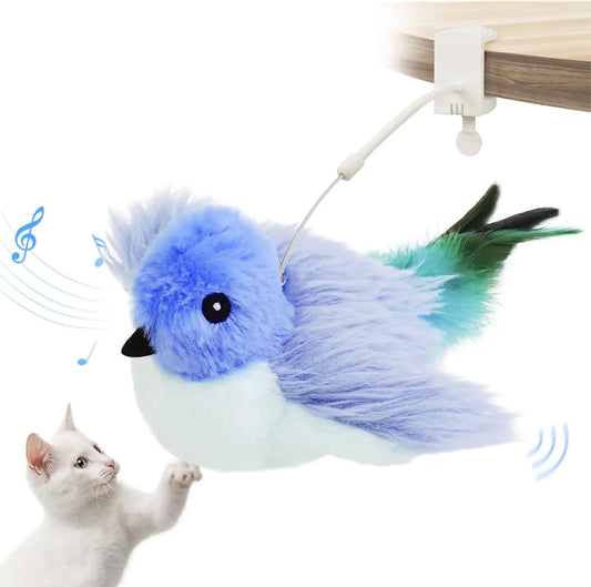 Migipaws Interactive Flapping Bird Cat Toys with Rod, clamp, Elastic String and Catnip, A