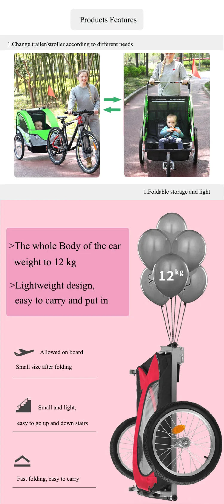 Pet Children Three-Channel Bicycle Kids Baby Stroller 3 Wheel Child Dog Double Bike Extra Large Trailer for Dogs and Children