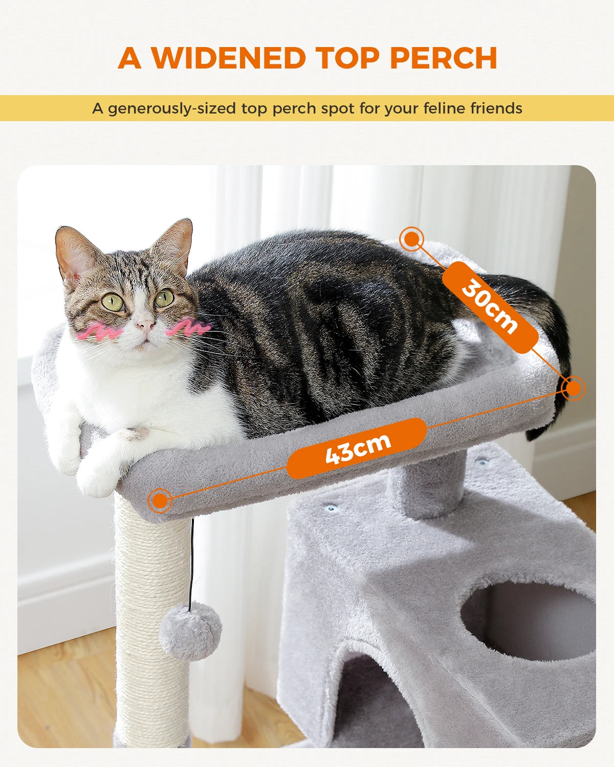 Cat Tree for Large Cats Indoor Cat Tower up to 10kg with 2 Large Condos Scratching Posts and Large Perch