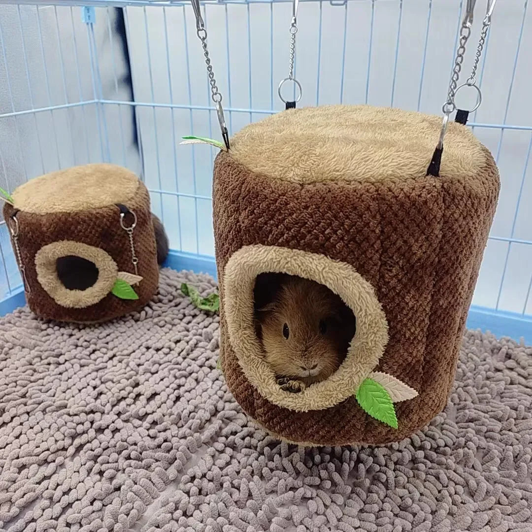 Tree Stump Shape Warm Hamster Hammock Winter Mole Tunnel Small Animal Hanging Bed Hamster Nest Pet Cage Household Supplies