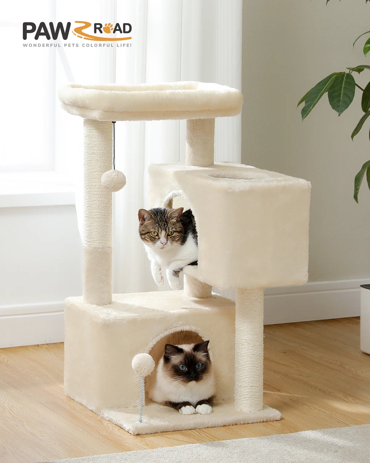 Cat Tree for Large Cats Indoor Cat Tower up to 10kg with 2 Large Condos Scratching Posts and Large Perch