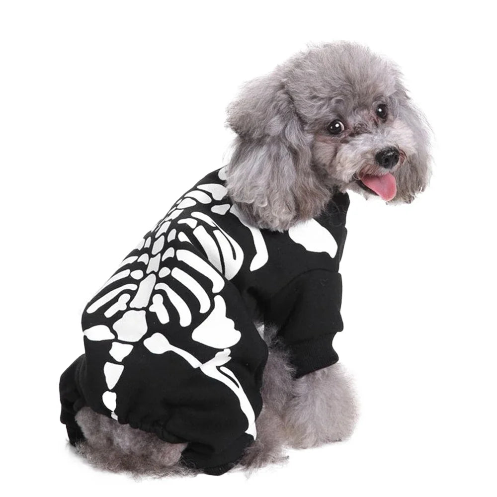 Skeleton Dog Costume for Halloween Pet Apparel for Small and Medium Dogs and Cats Holiday Party Dress Up Clothes