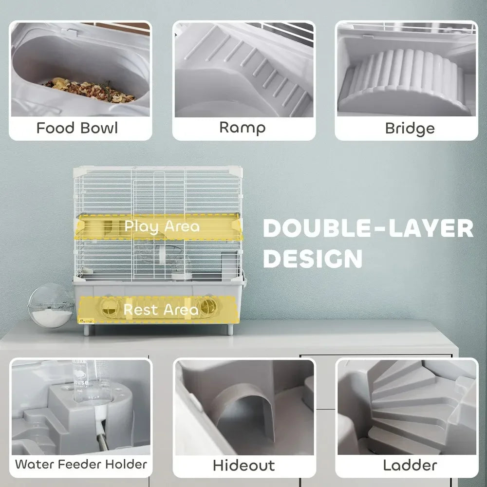 2 Tier Hamster Cage Hamster Habitat with Accessories Gray
