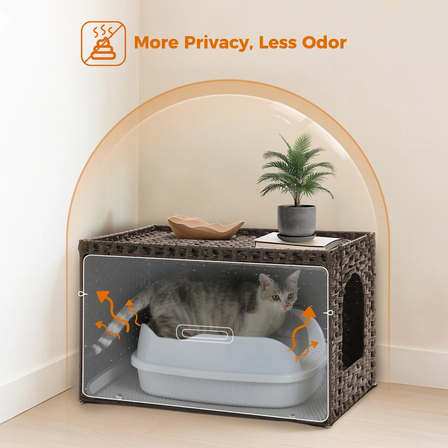PEQULTICN Rattan Cat Litter Box Enclosure With Tall Doorway