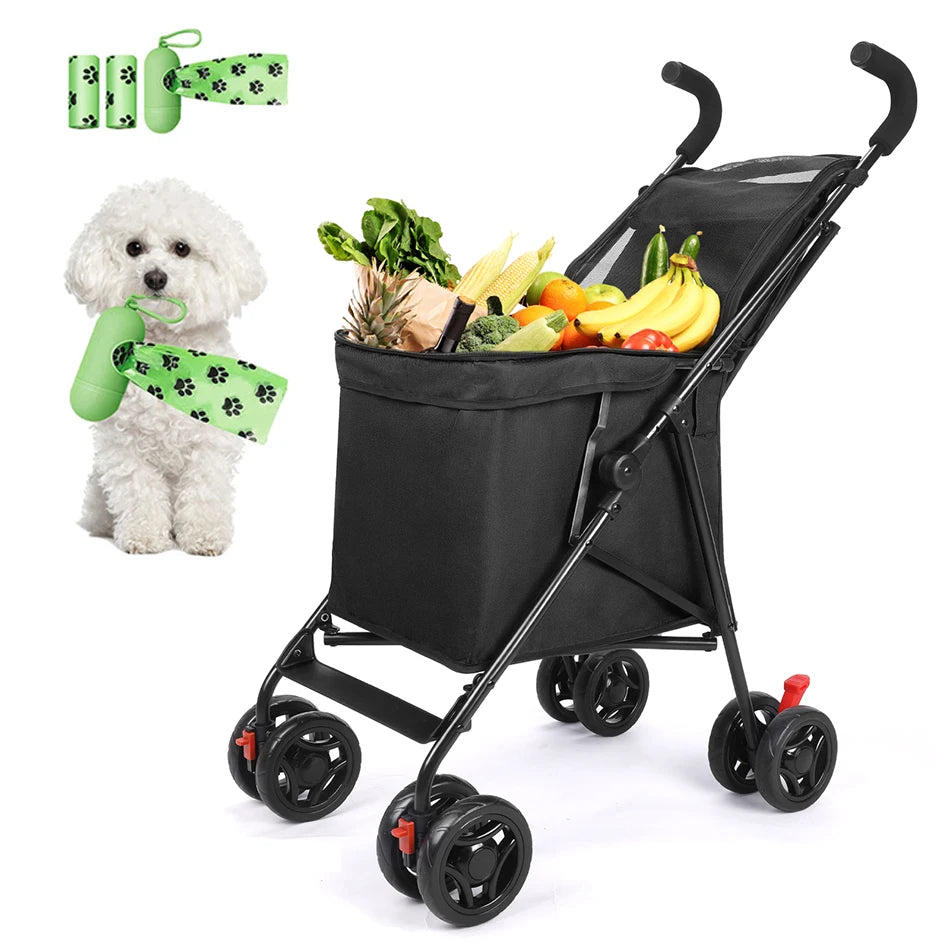 Shopping Cart Folding Portable  Durable Lightweight Market Purchase Bag Trolley with 4 Wheels,Pet Stroller,For Picnic