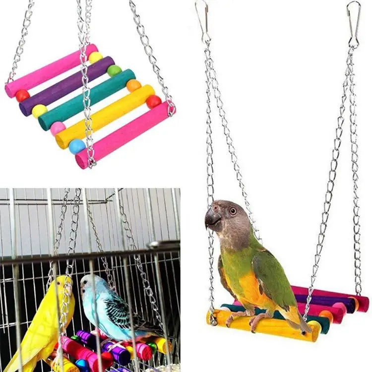 DCPET 12 Pack Wood Bird Toy Set Parrot Swing Bridge Bells Cage Accessories
