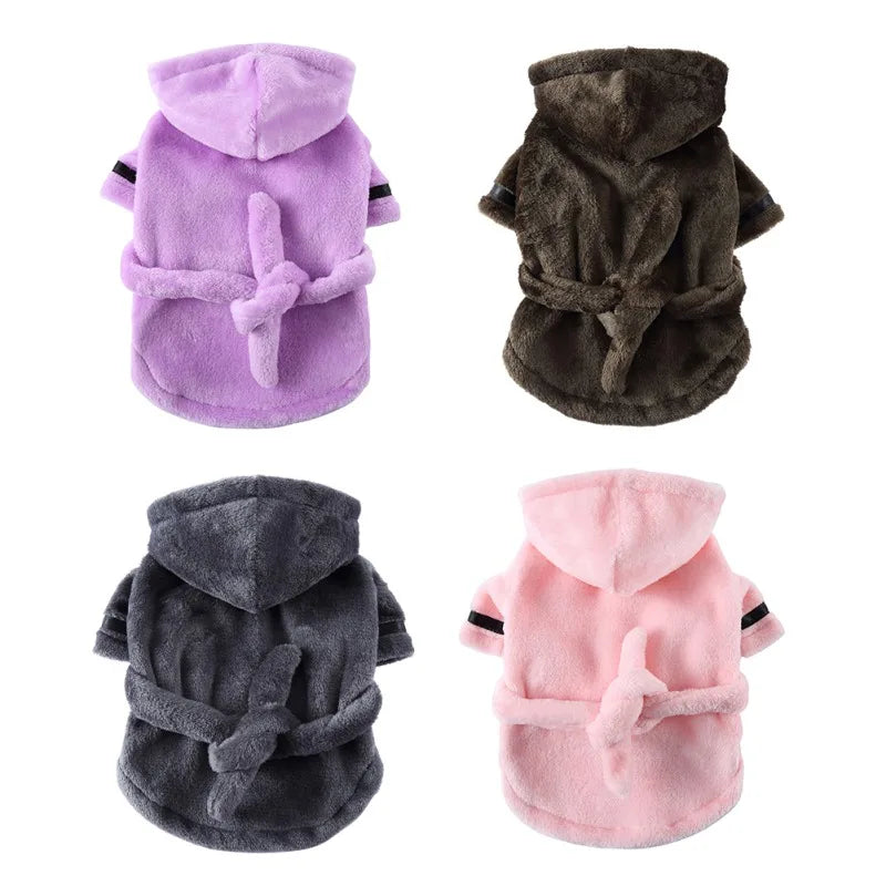 Hooded Dog Bathrobe Pajamas Soft Drying Towel For Pets