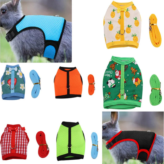 Small Pet Collar Harness Tow Rope Multi-color Adjustable Rabbit Dutch Ferret Hamster Guinea Pig Hedgehog Outdoor Walking Clothes