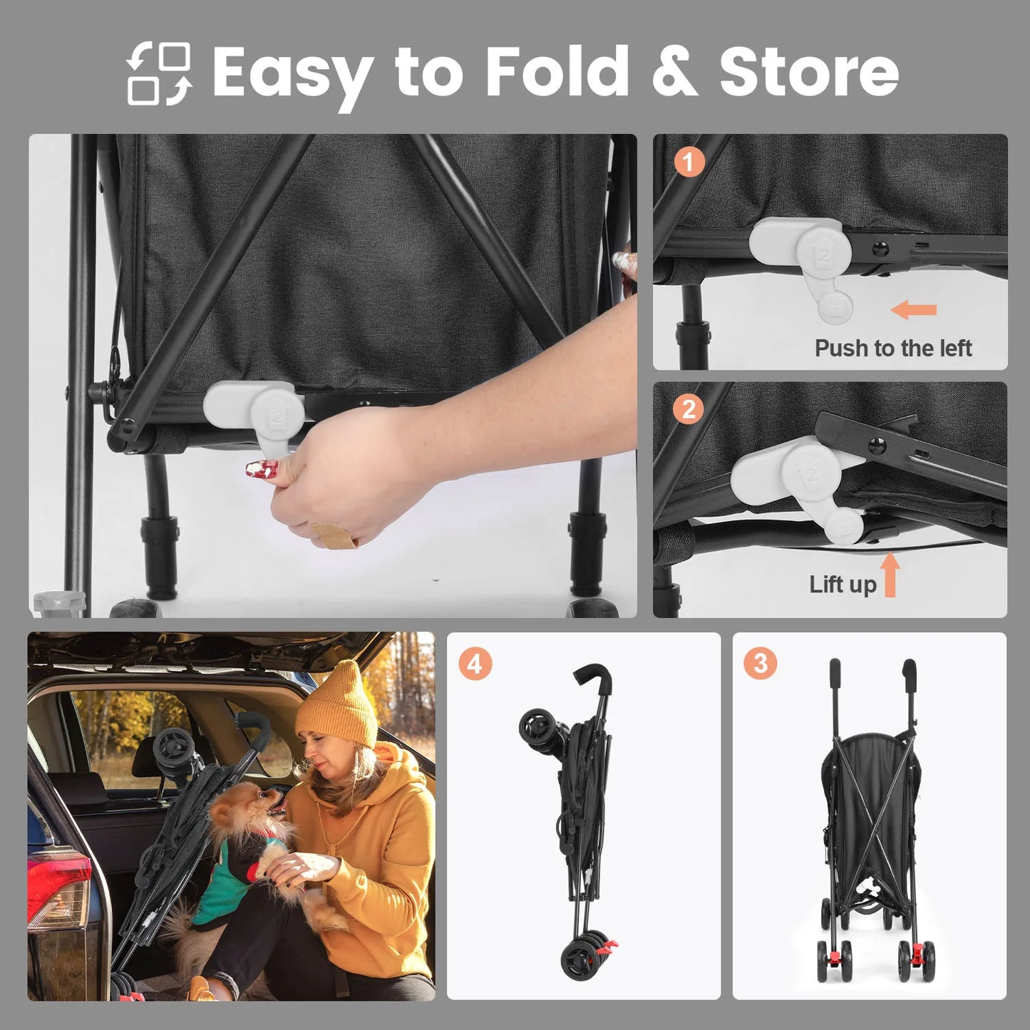 Pet Dog Stroller 4 Wheels Puppy Stroller Rotate with Brakes Storage for Dogs Cats Travel Pet Suplies Outdoor 애완견 유모차