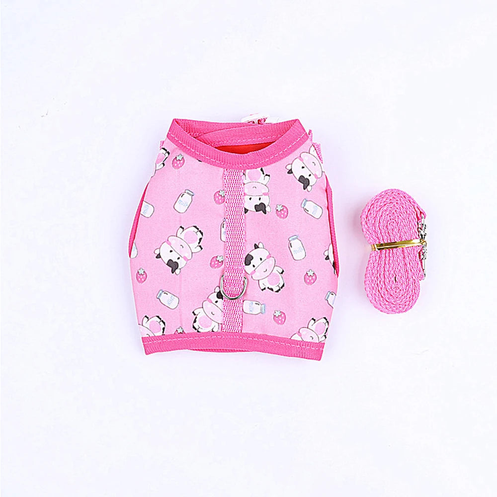 Small Pet Collar Harness Tow Rope Multi-color Adjustable Rabbit Dutch Ferret Hamster Guinea Pig Hedgehog Outdoor Walking Clothes