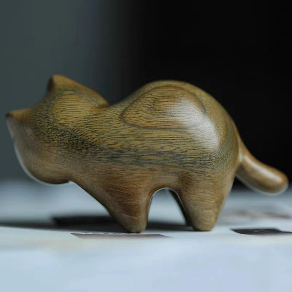 Handmade Wooden Cat Decoration Mini Animal Tiger Kitten Statue Car Statue Desktop Decoration Cute Kitten Ornament