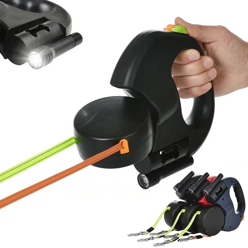 Retractable Dual Dog Leash With LED Light 360 Swivel
