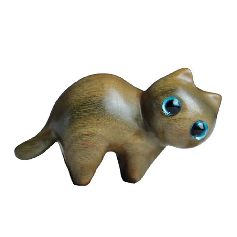 Handmade Wooden Cat Decoration Mini Animal Tiger Kitten Statue Car Statue Desktop Decoration Cute Kitten Ornament