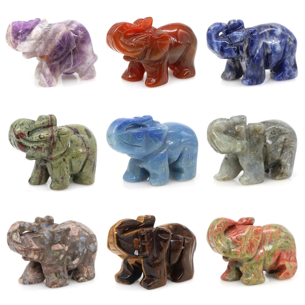 Lucky Elephant Statue Aventurine Amethyst Crystal Feng Shui Figurine Chakra
