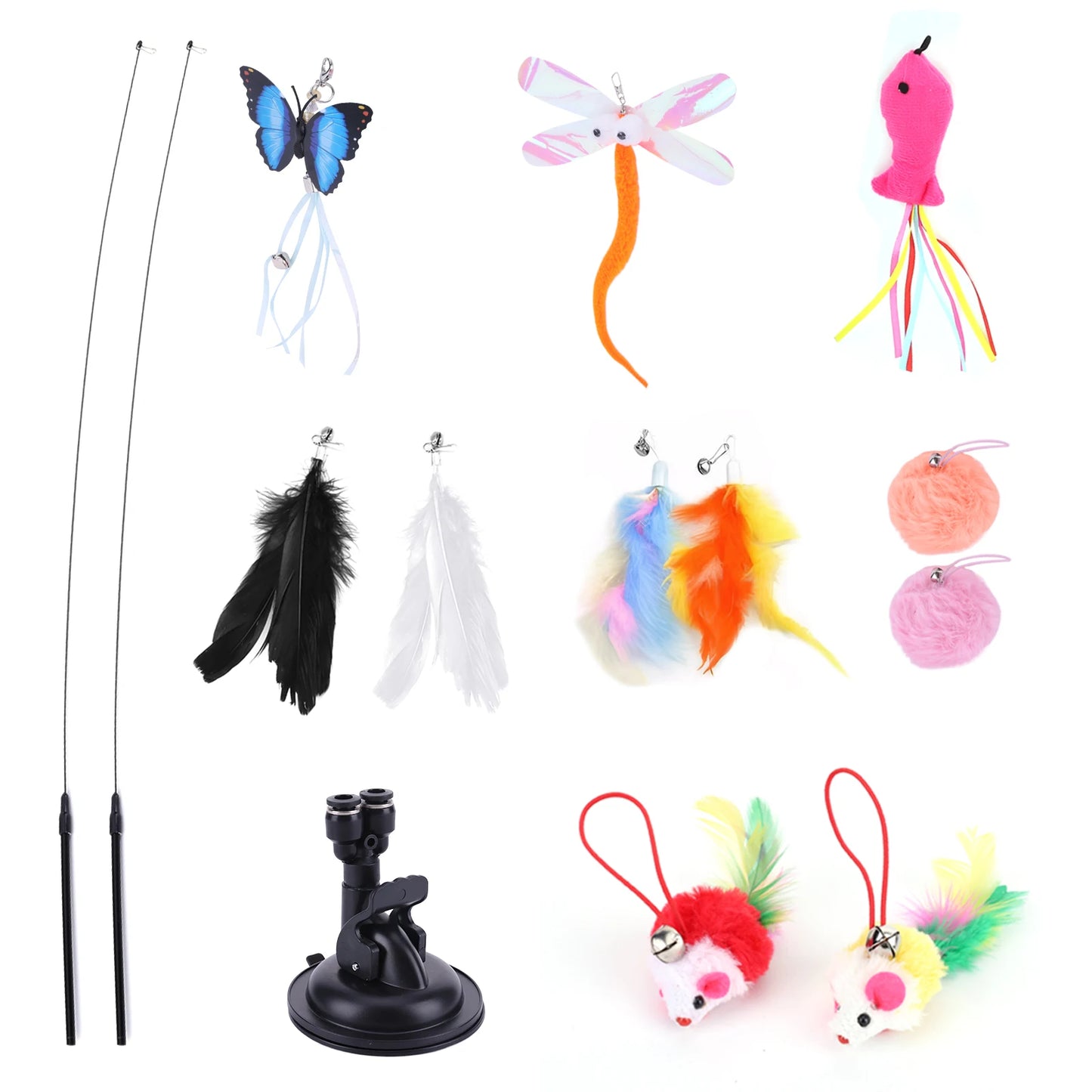 Hign-concerned Pet Cat Toy Set With Suction Cup Teaser Stick