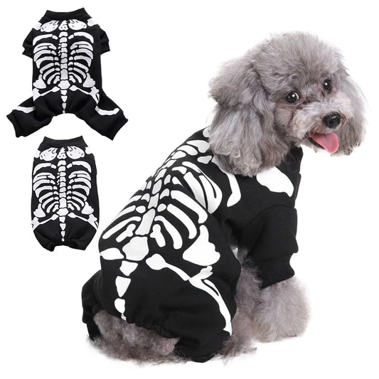 Skeleton Dog Costume for Halloween Pet Apparel for Small and Medium Dogs and Cats Holiday Party Dress Up Clothes