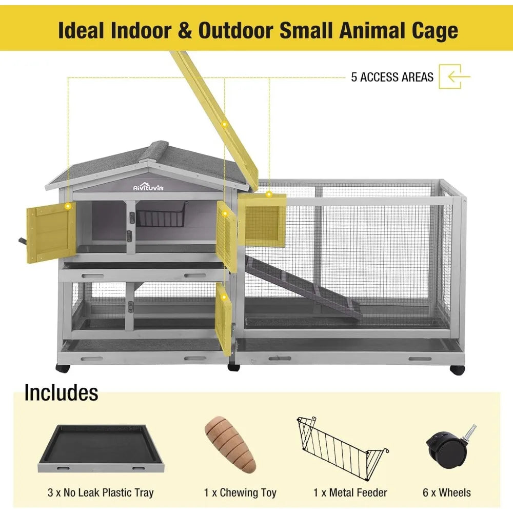 Farm Animals Outdoor Rabbit Hutch And Guinea Pig Cage With Casters And Waterproof Tray