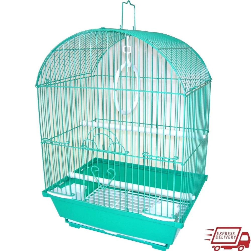 Round Top Bird Cage with Sliding Door Movable Perches and Feeding Cups Easy Clean Tray for Small Birds