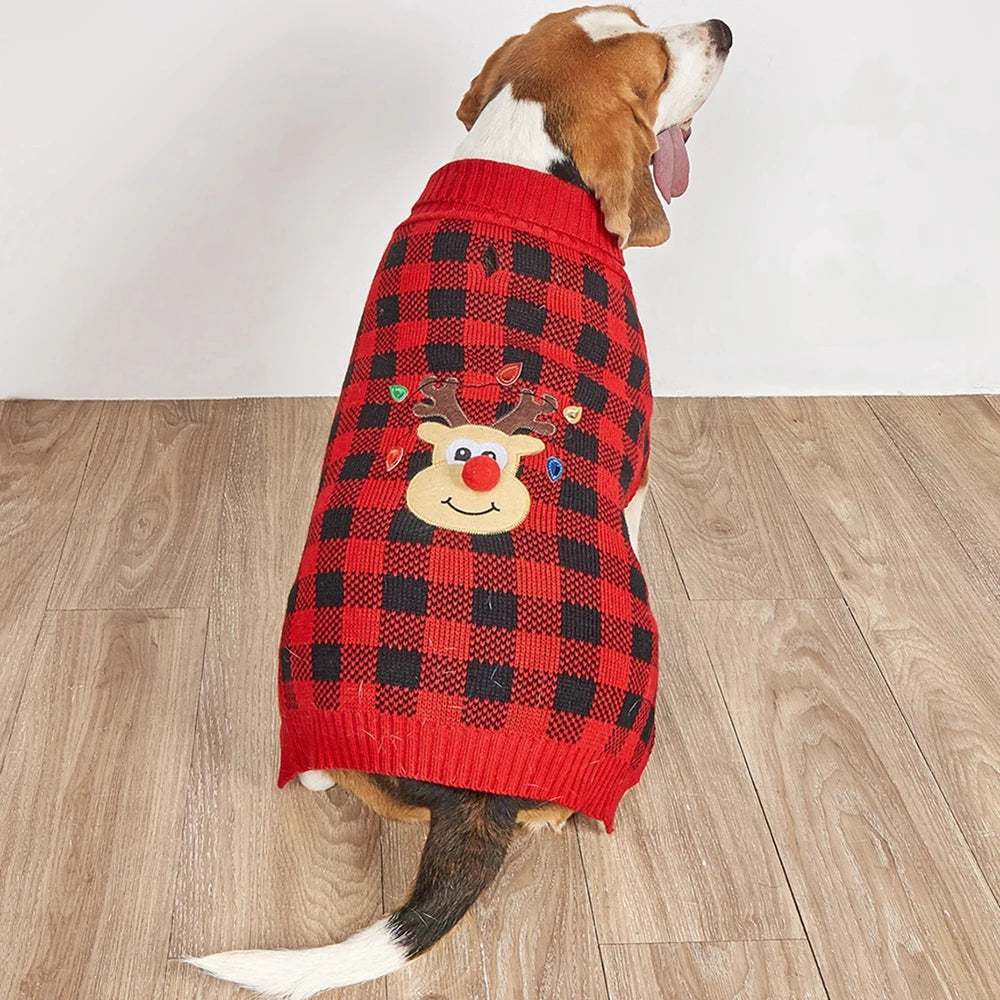 Plaid Pet Dog Sweaters Turtleneck Knitted Dogs Sweatshirt Warm Cats Puppy Winter Clothes for Small Medium Dogs Christmas Wearing