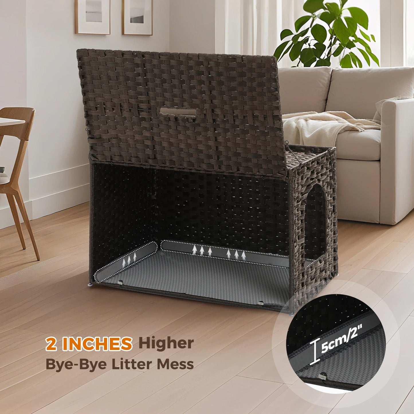 PEQULTICN Rattan Cat Litter Box Enclosure With Tall Doorway