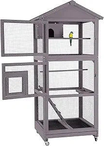 Bird Cage Outdoor Wooden Aviary Indoor 70 Inch Large Parrot Cage with 4 Casters Flight Bird Cages for Parrot Lovebirds Finches