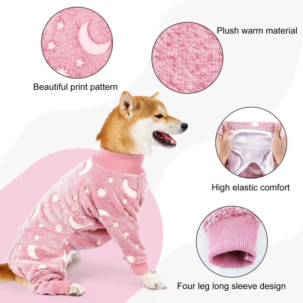 Soft Dog Pajama 4 Legged Warm Fleece Stretchable Onesie