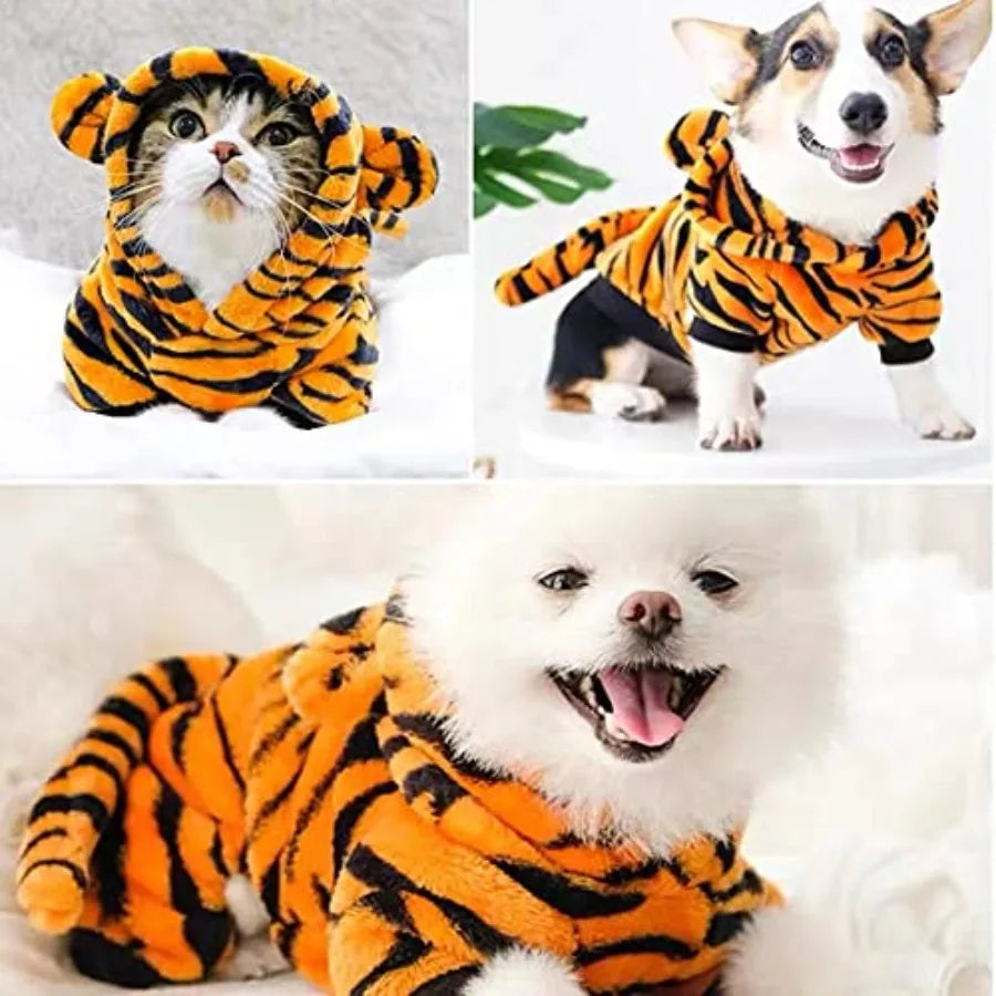 High-Concerned Dog Tiger Halloween Costume Hooded Coat With Bunny Ears