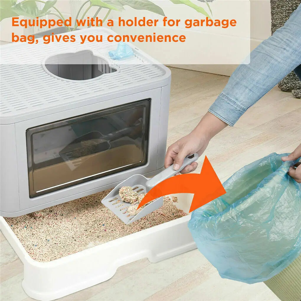 Foldable Cat Litter Box Front Entry Top Exit With Scoop