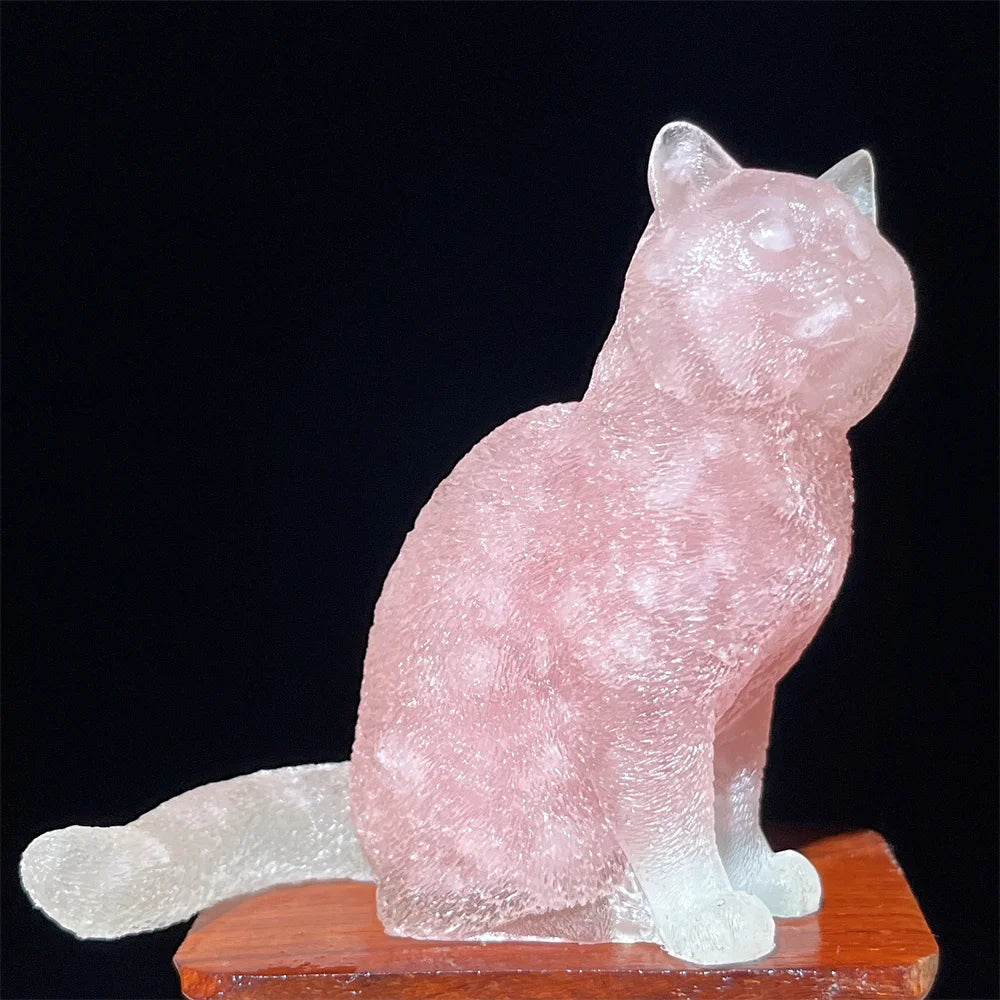 Cat Tumbled Stone Statue Natural Gemstone Amethyst Rose Quartz Opal lite Reiki Healing Crystal Stone Figurine Crafts Gifts