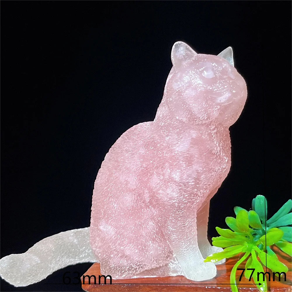 Cat Tumbled Stone Statue Natural Gemstone Amethyst Rose Quartz Opal lite Reiki Healing Crystal Stone Figurine Crafts Gifts