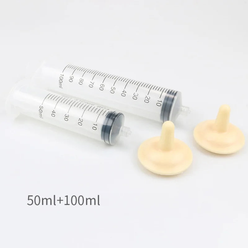 Pet Nursing Nipple with Syringe Set of 2 Silicone Nipples for Feeding Newborn Kittens Puppies and Small Animals