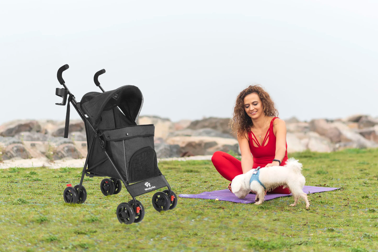 Wedyvko Pet Dog Stroller 4 Wheels Puppy Stroller Rotate with Brakes Storage for Dogs Cats Travel Pet Suplies Outdoor 애완견 유모차