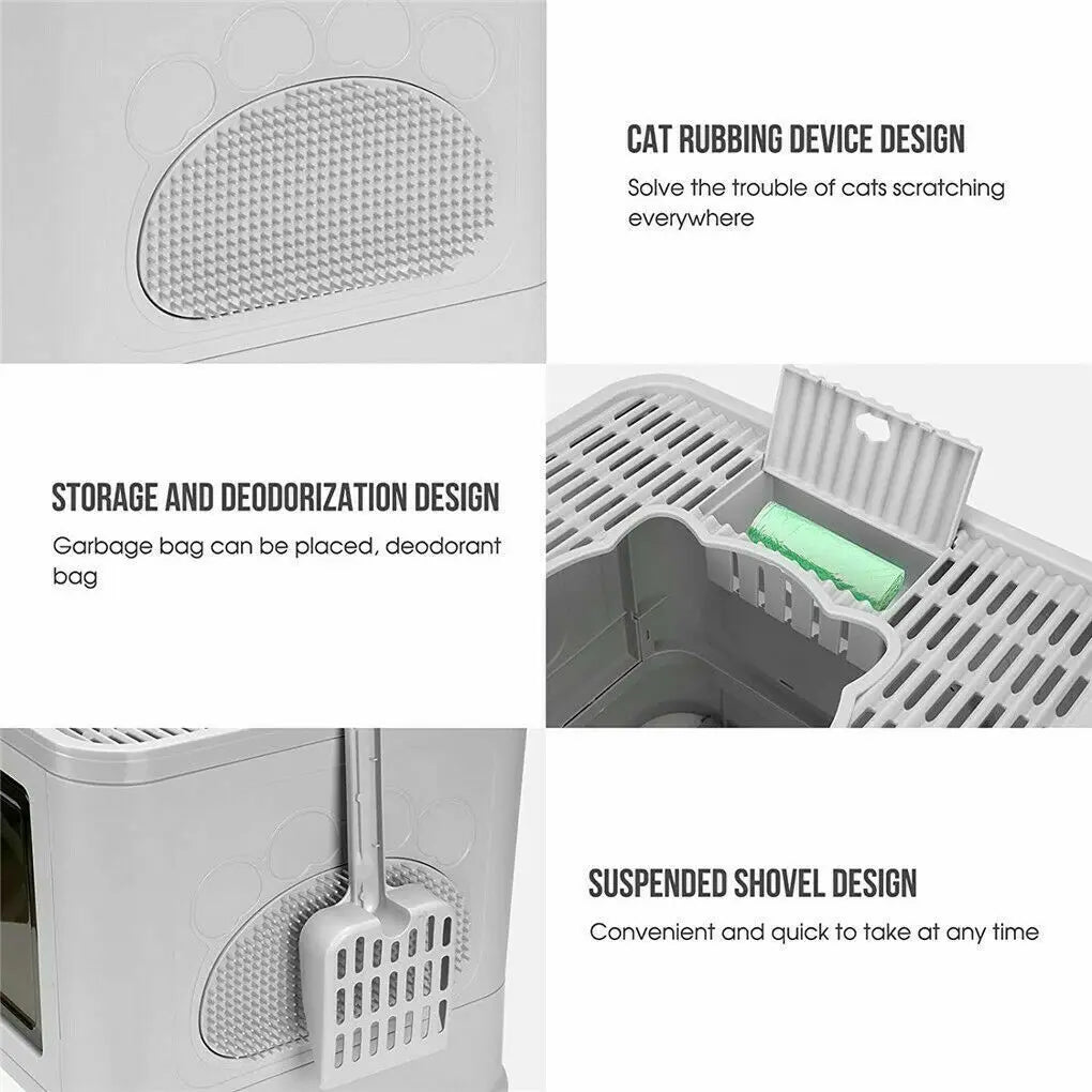 Foldable Cat Litter Box Front Entry Top Exit With Scoop