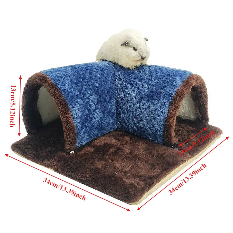 Winter Warm Plush Pet Nest Removable Fleece Tunnel Cage Hideout for Guinea Pig Hamster Rat Squirrel Small Animal Accessories