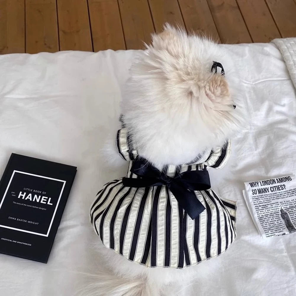 Sichuan Zhejiang CN Dog Princess Dress Striped Big Bow Fashion